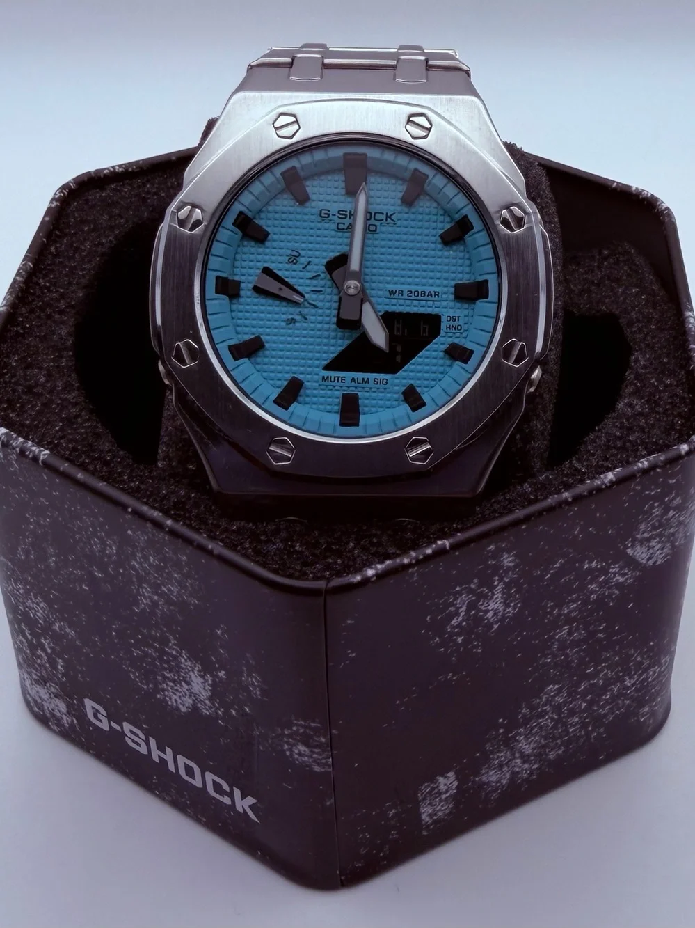 G-Shock Stainless Steel Watch with Tiffany Blue Dial